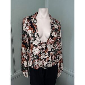 Valentine Gauthier Paris Womens Small Floral Blazer Unique Tab Button Closure